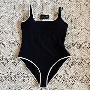 Aimage One Piece Swimsuit Black White Textured Adjustable Women's Size XL NWT